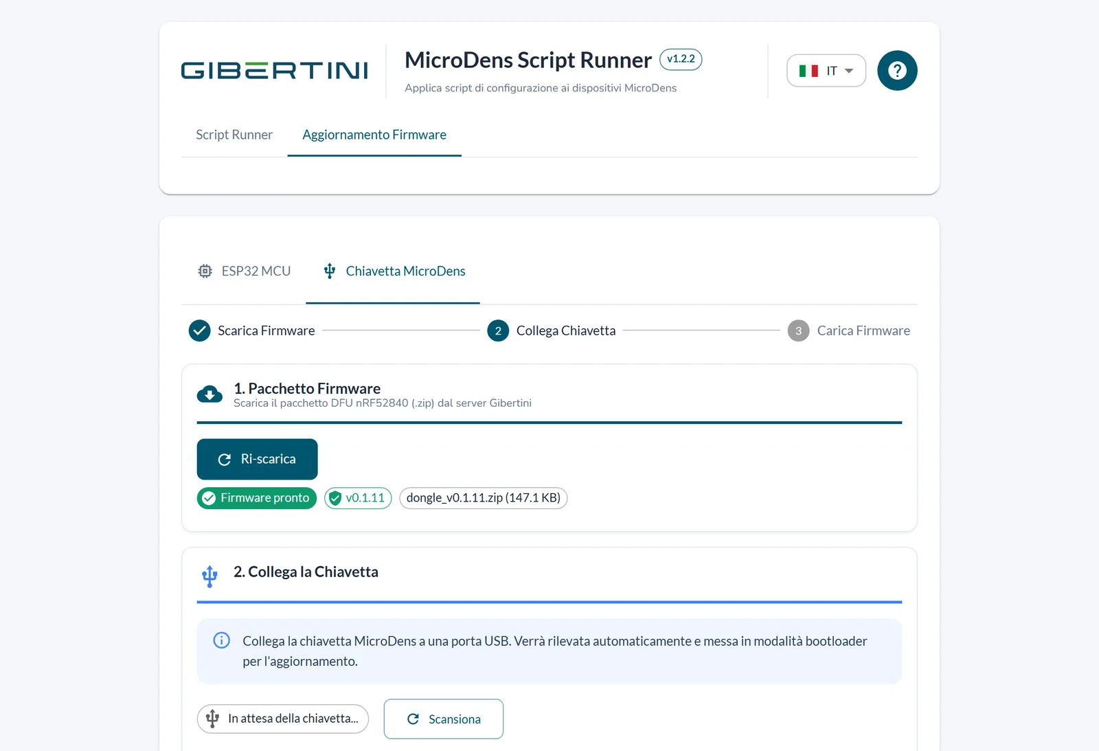 Scheda Chiavetta MicroDens: pacchetto firmware scaricato dal server Gibertini