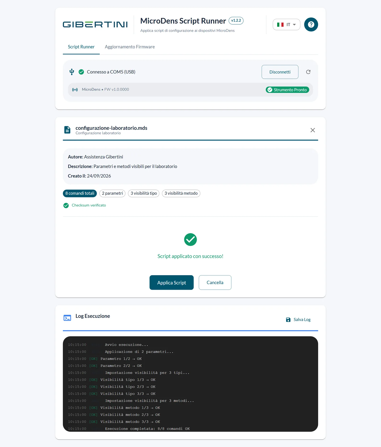 Esito dell'applicazione e Log Esecuzione